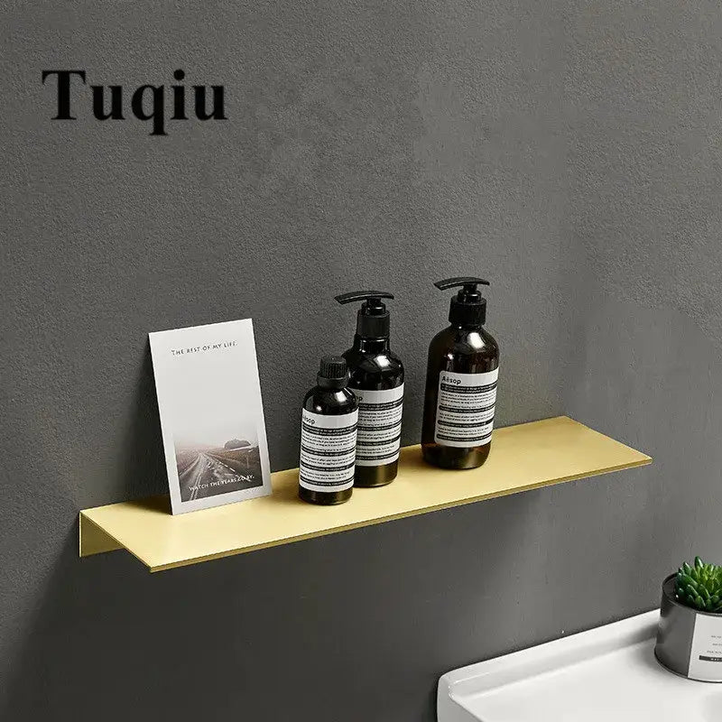 Minimalist brushed gold bathroom shelf wall mounted shampoo rack