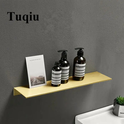 Minimalist brushed gold bathroom shelf wall mounted shampoo rack