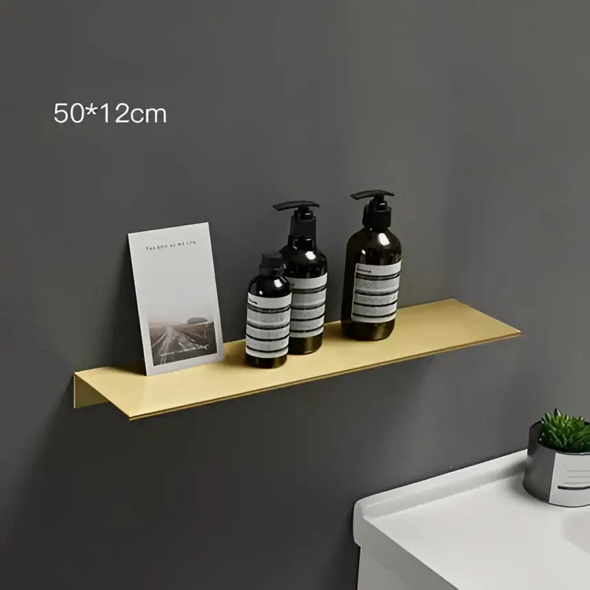 Minimalist brushed gold bathroom shelf wall mounted shampoo rack