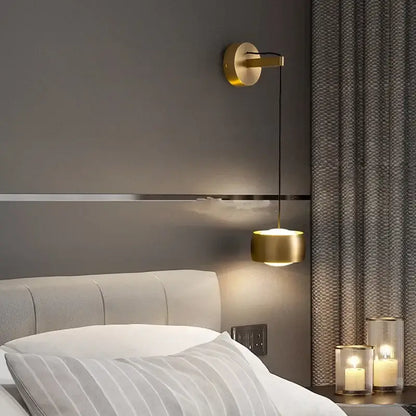 Minimalist brushed gold & matte black wall lamp bedroom reading light
