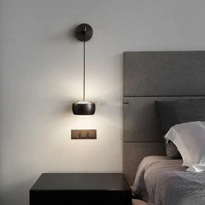 Minimalist brushed gold & matte black wall lamp bedroom reading light