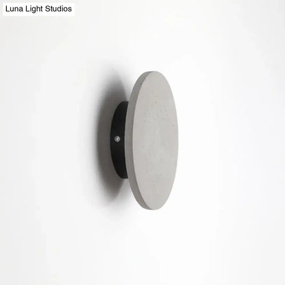 Minimalist cement grey flat round wall sconce light for bedroom
