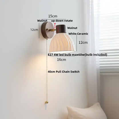 Minimalist ceramic walnut wood wall light bedroom reading lamp