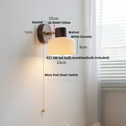 Minimalist ceramic walnut wood wall light bedroom reading lamp