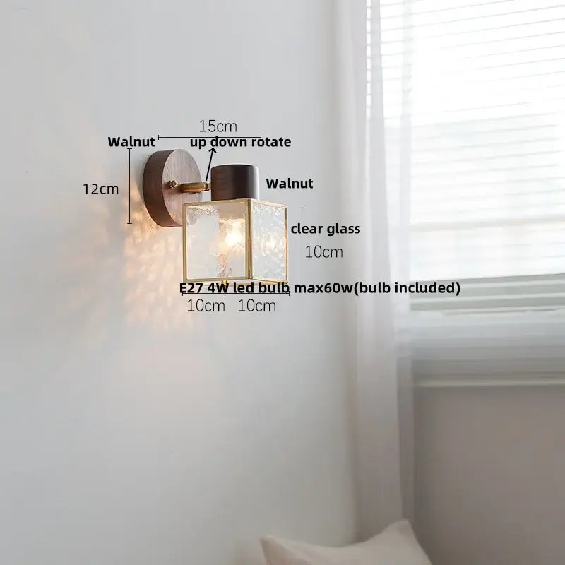 Minimalist ceramic walnut wood wall light bedroom reading lamp