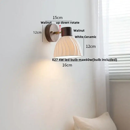 Minimalist ceramic walnut wood wall light bedroom reading lamp