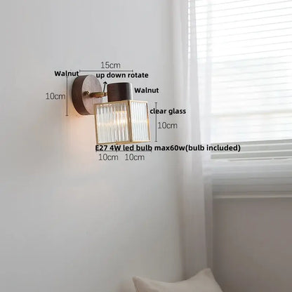 Minimalist ceramic walnut wood wall light bedroom reading lamp