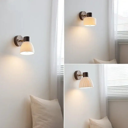 Minimalist ceramic walnut wood wall light bedroom reading lamp