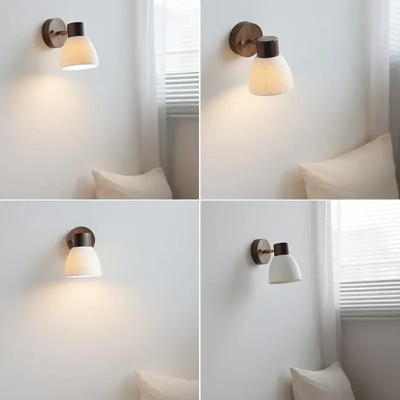 Minimalist ceramic walnut wood wall light bedroom reading lamp