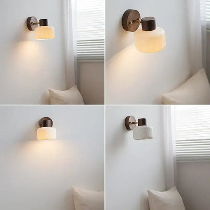 Minimalist ceramic walnut wood wall light bedroom reading lamp