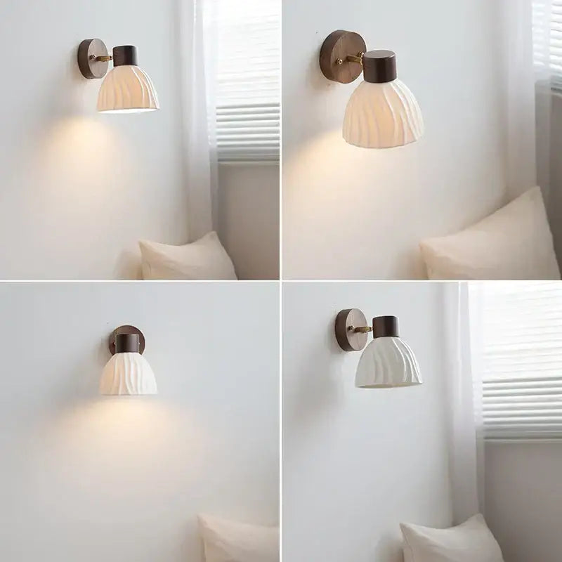 Minimalist ceramic walnut wood wall light bedroom reading lamp