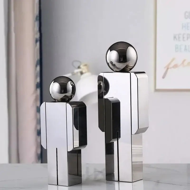 Minimalist chrome crystal man statue living room figurine