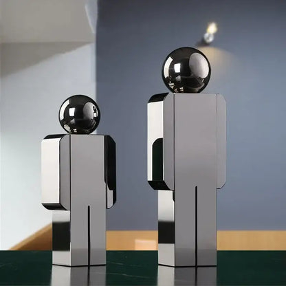 Minimalist chrome crystal man statue living room figurine
