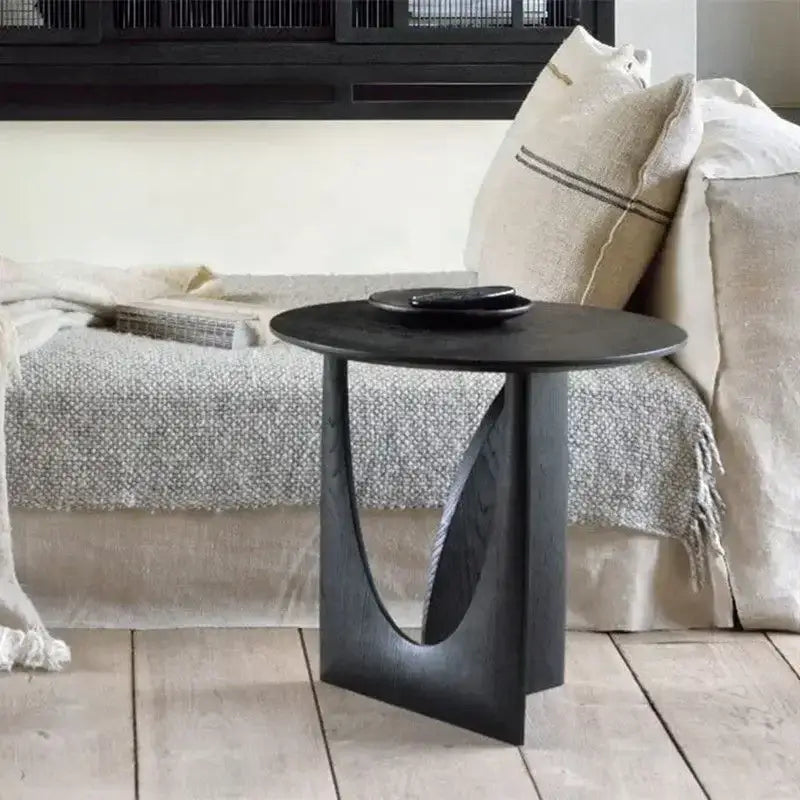 Minimalist circular walnut wood coffee table for living room