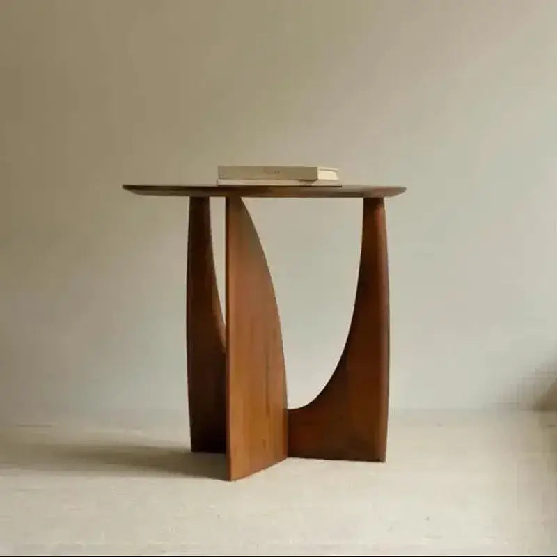 Minimalist circular walnut wood coffee table for living room