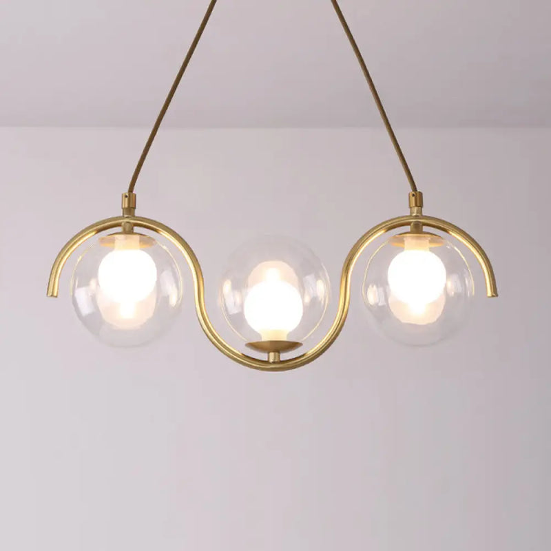 DecorBites™ Minimalist Clear Glass Island Lighting - Orb Shaped - 3/5/7 Lights - Hanging Light Fixture in Brass