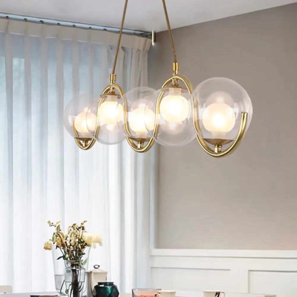 DecorBites™ Minimalist Clear Glass Island Lighting - Orb Shaped - 3/5/7 Lights - Hanging Light Fixture in Brass