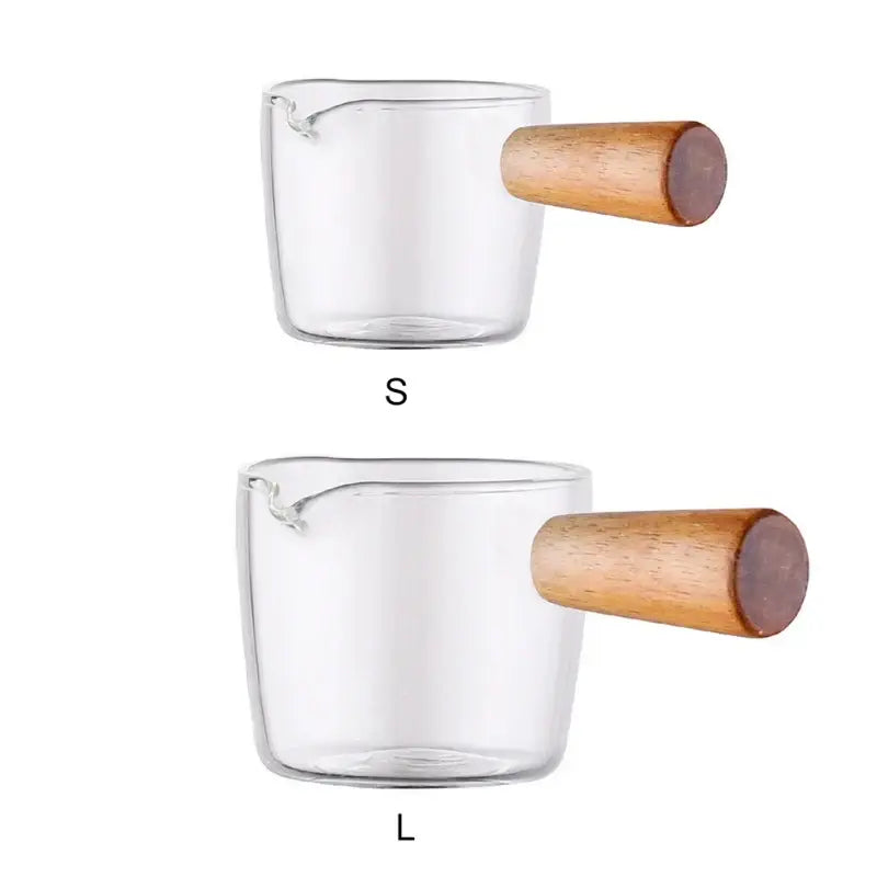 Minimalist clear glass sauce dish with wooden handle kitchen accessory