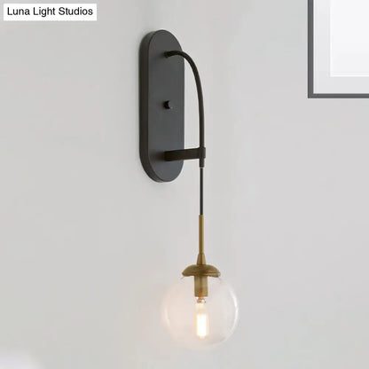 Minimalist clear glass wall mounted sconce black & brass bedroom light