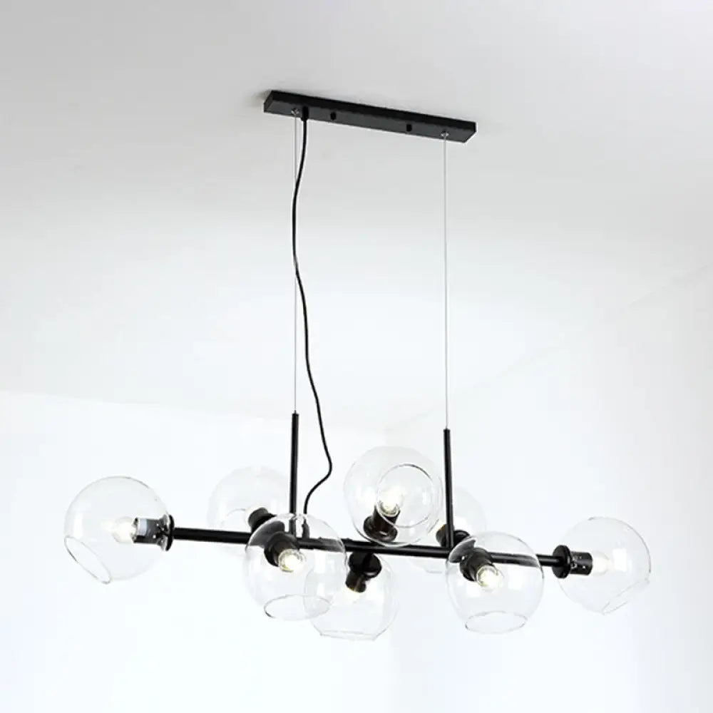 DecorBites™ Minimalist Clear/Smoke Grey Glass Globe Island Chandelier - 8 Lights Black/Gold Dining Room Lighting