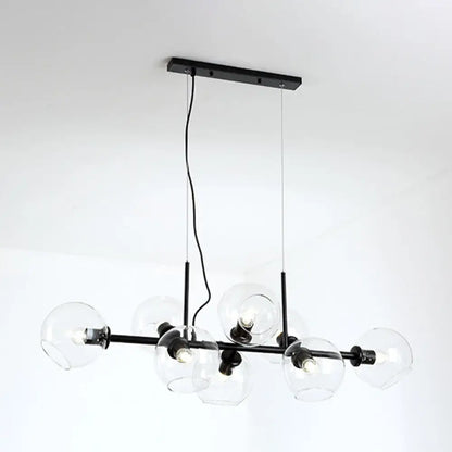 DecorBites™ Minimalist Clear/Smoke Grey Glass Globe Island Chandelier - 8 Lights Black/Gold Dining Room Lighting