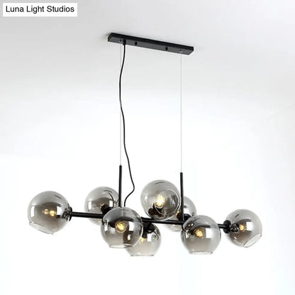 DecorBites™ Minimalist Clear/Smoke Grey Glass Globe Island Chandelier - 8 Lights Black/Gold Dining Room Lighting