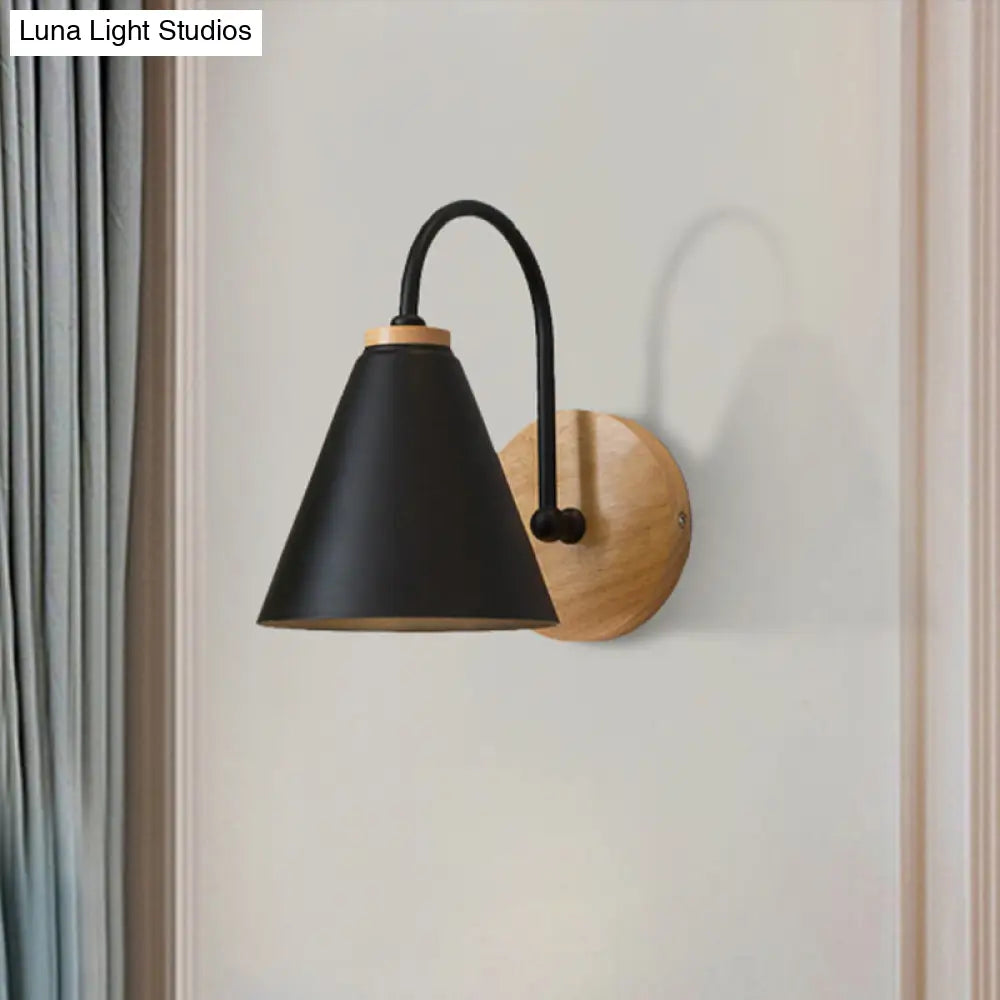 DecorBites™ Minimalist Conical Wall Sconce with Metal Shade and Gooseneck Arm, Black/White, 6" Width