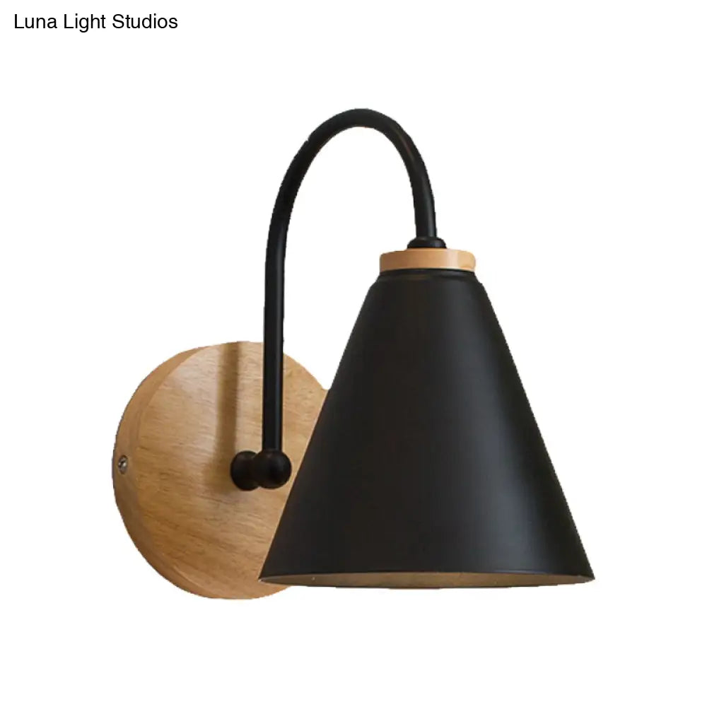DecorBites™ Minimalist Conical Wall Sconce with Metal Shade and Gooseneck Arm, Black/White, 6" Width