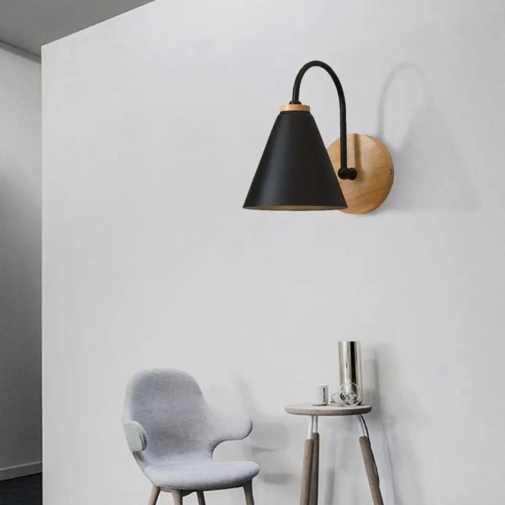 DecorBites™ Minimalist Conical Wall Sconce with Metal Shade and Gooseneck Arm, Black/White, 6" Width