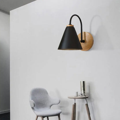 DecorBites™ Minimalist Conical Wall Sconce with Metal Shade and Gooseneck Arm, Black/White, 6" Width
