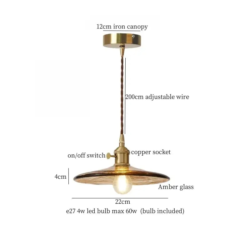 Minimalist copper glass led hanging lamp kitchen pendant light