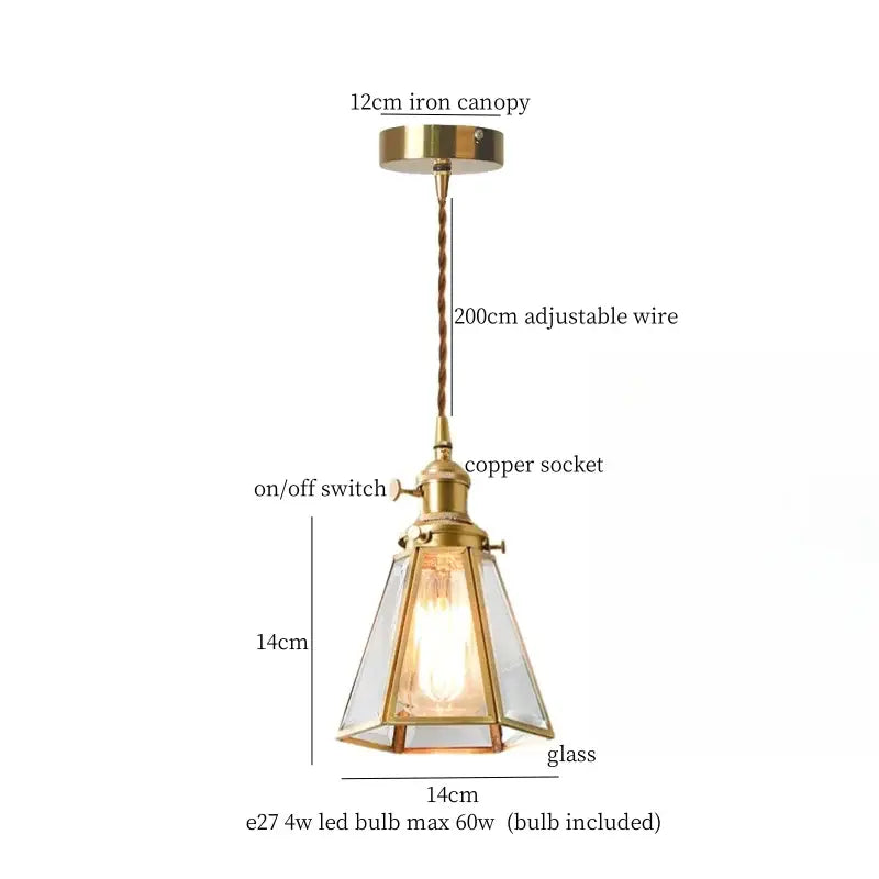 Minimalist copper glass led hanging lamp kitchen pendant light