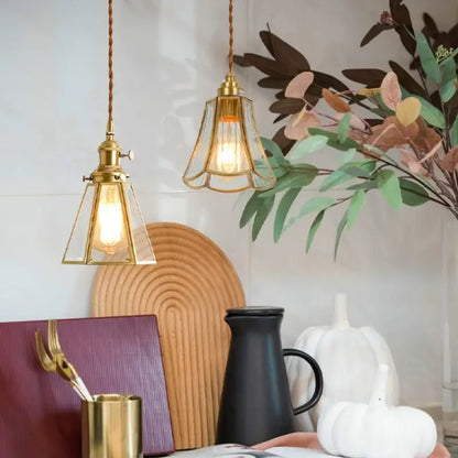 Minimalist copper glass led hanging lamp kitchen pendant light