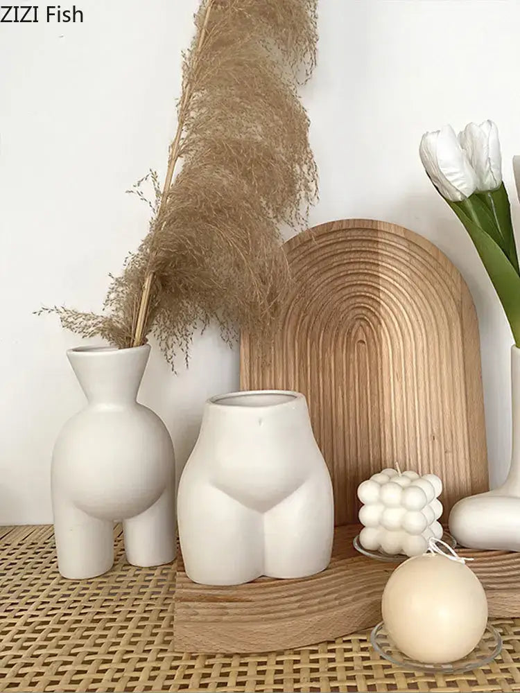 Minimalist cream abstract human body vase bedroom ceramic decor