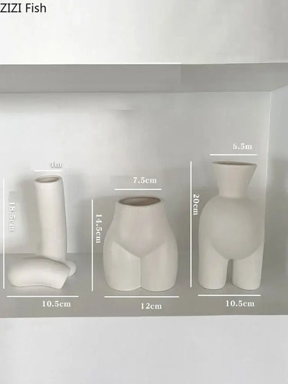 Minimalist cream abstract human body vase bedroom ceramic decor