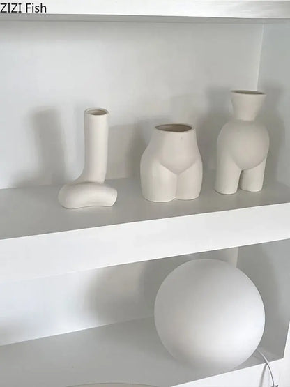 Minimalist cream abstract human body vase bedroom ceramic decor
