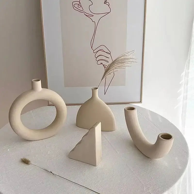 Minimalist cream ceramic art vase living room sculptural decor