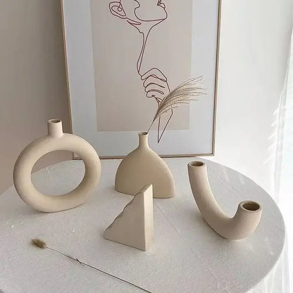 Minimalist cream ceramic art vase living room sculptural decor