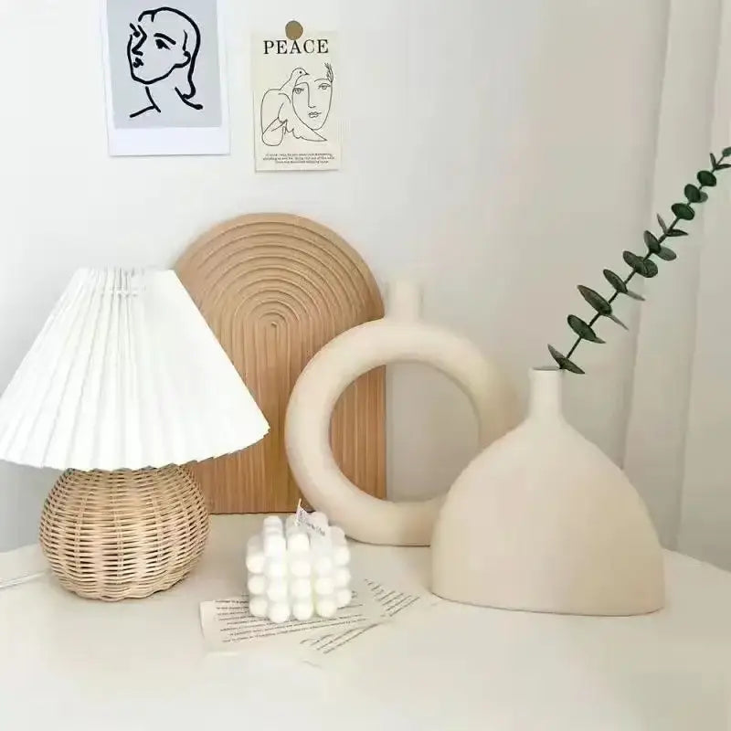 Minimalist cream ceramic art vase living room sculptural decor