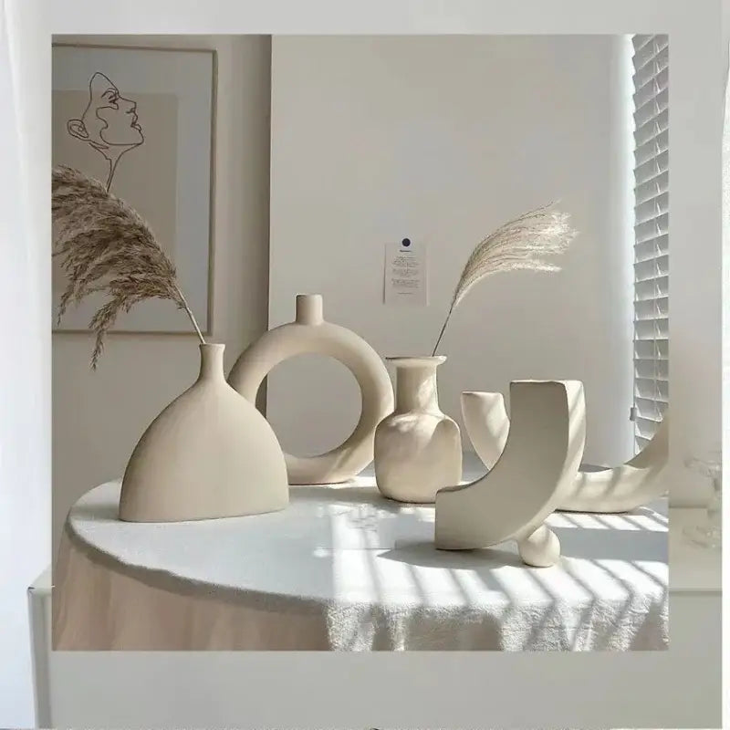 Minimalist cream ceramic art vase living room sculptural decor