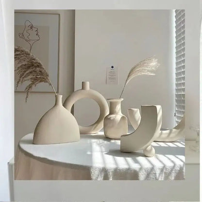 Minimalist cream ceramic art vase living room sculptural decor