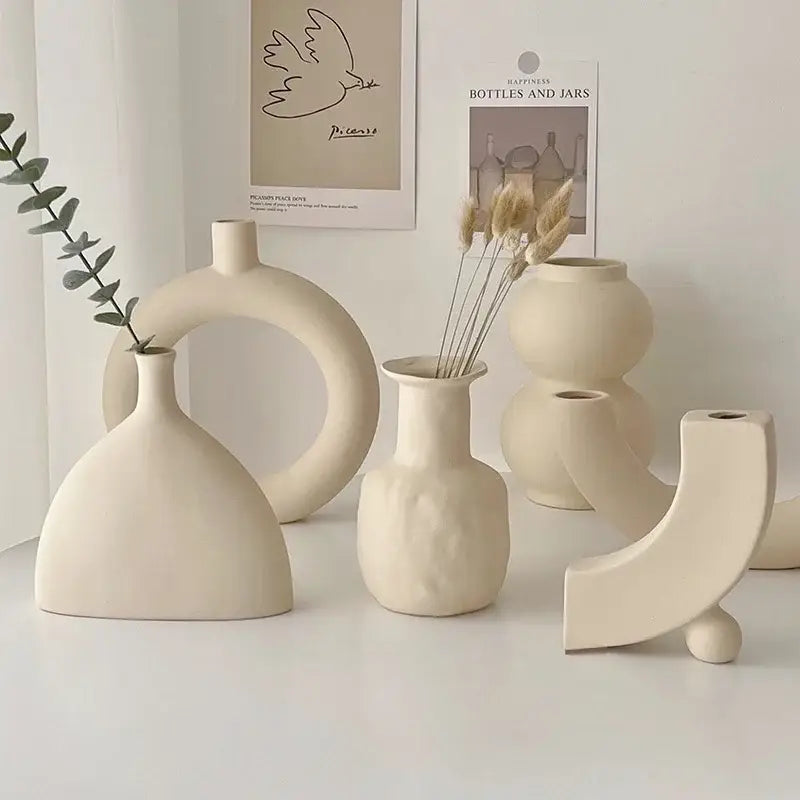 Minimalist cream ceramic art vase living room sculptural decor