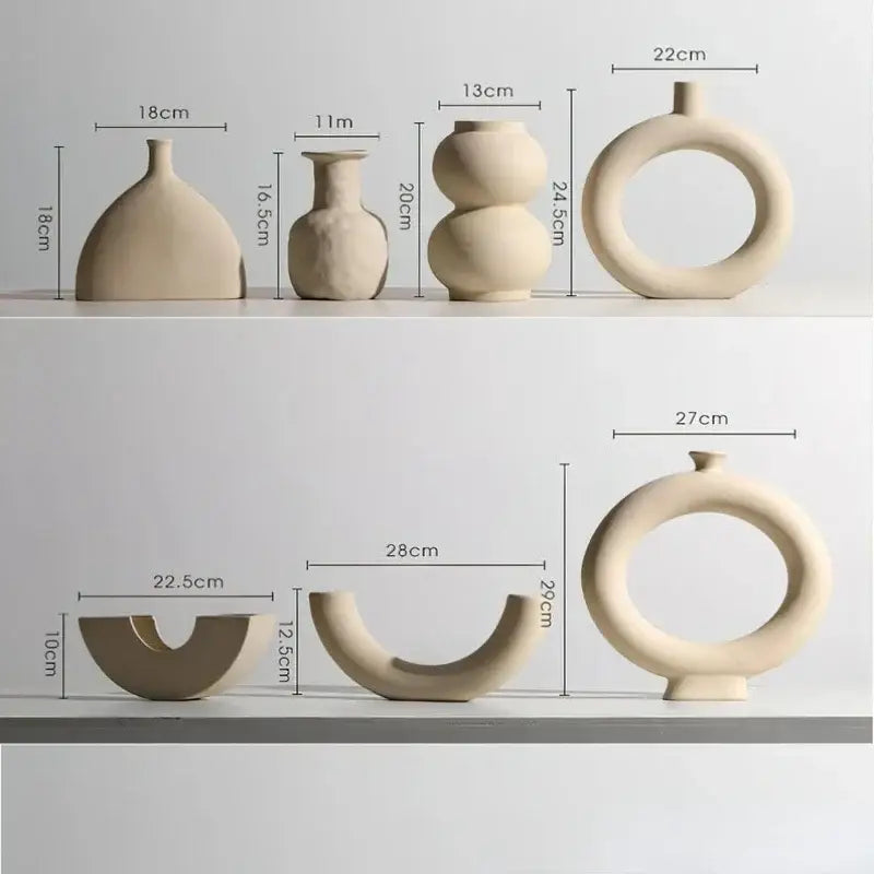 Minimalist cream ceramic art vase living room sculptural decor