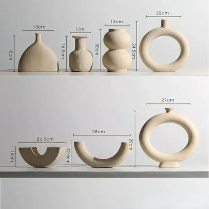 Minimalist cream ceramic art vase living room sculptural decor
