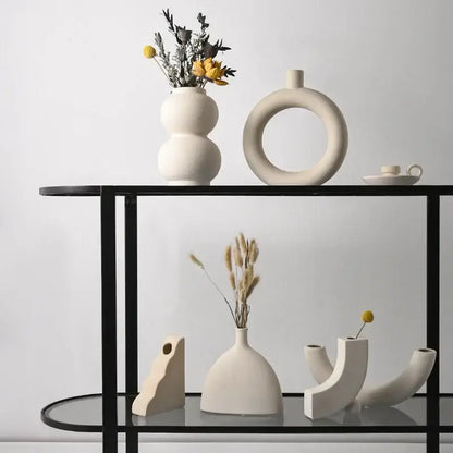 Minimalist cream ceramic art vase living room sculptural decor
