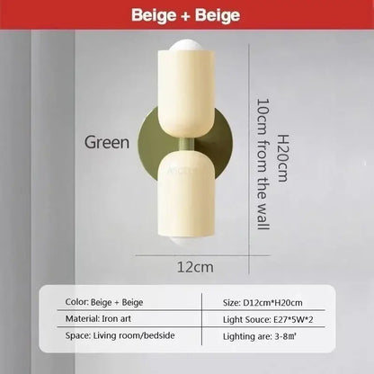 Minimalist cream & coral double head wall lamps for bedroom