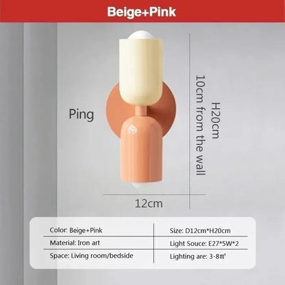 Minimalist cream & coral double head wall lamps for bedroom