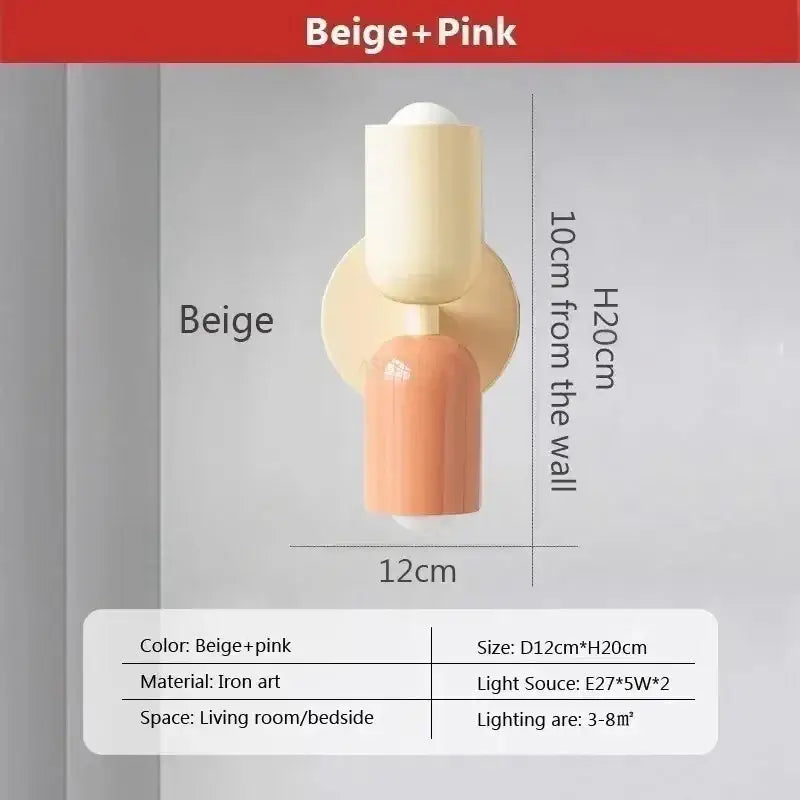 Minimalist cream & coral double head wall lamps for bedroom
