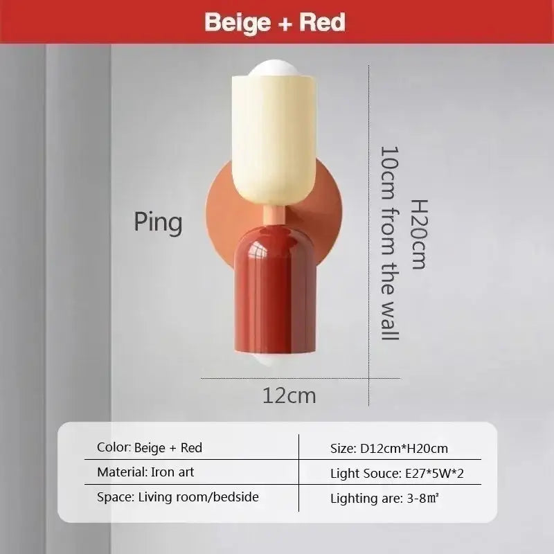 Minimalist cream & coral double head wall lamps for bedroom