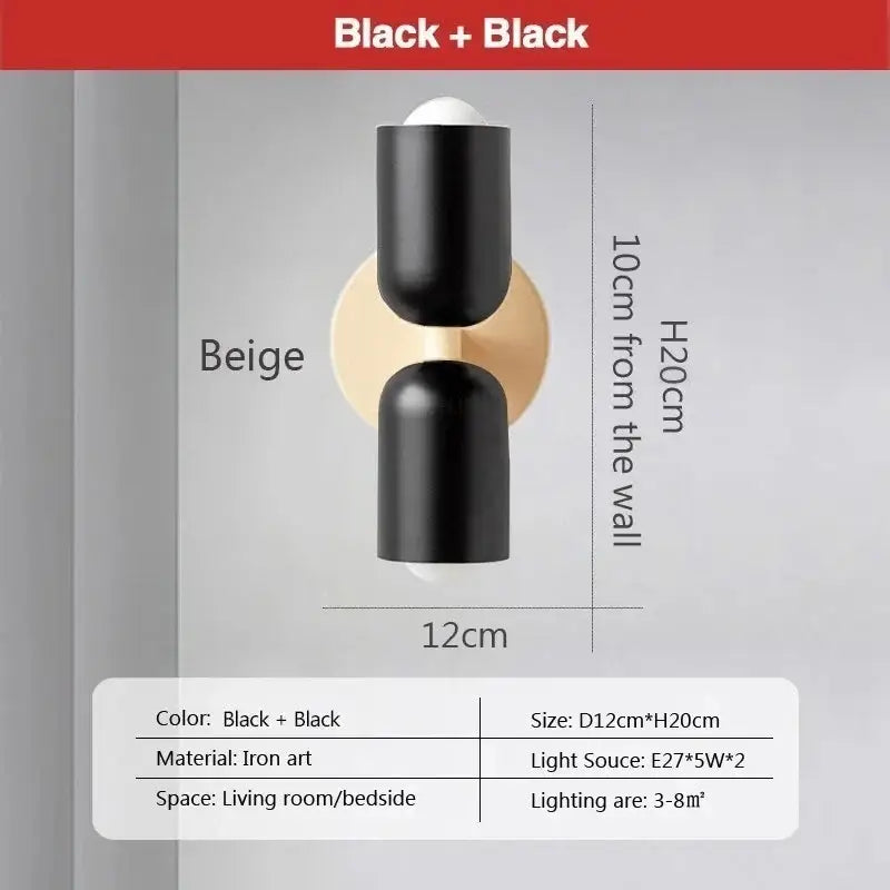 Minimalist cream & coral double head wall lamps for bedroom